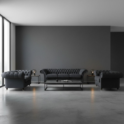 Elegant gray Chesterfield living room sofas designer couch 3-piece set