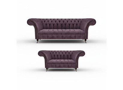 Complete Chesterfield Purple Seating Suite 2x Sofas Three-Seater 2-Seater