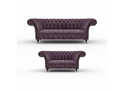 Complete Chesterfield Purple Seating Suite 2x Sofas Three-Seater 2-Seater