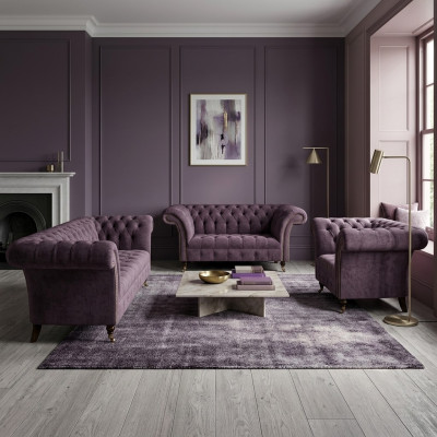 Chesterfield Purple Fabric Sofas Designer Upholstered Couches 3-piece Suite