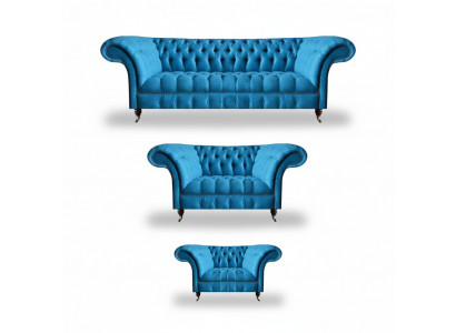 Chesterfield Light Blue Designer Furniture Elegant 3-Seater Two-Seater 3-Piece Set