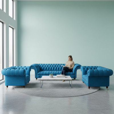 Sky-blue Chesterfield set luxurious seating furniture designer couches