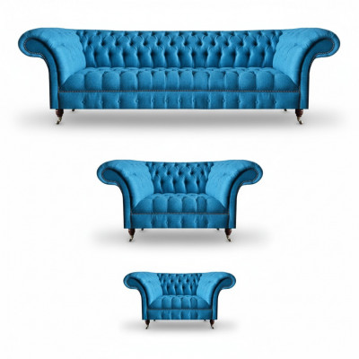 Sky-blue Chesterfield set luxurious seating furniture designer couches