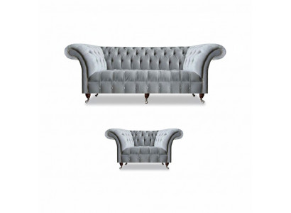 Complete Grey Chesterfield Furniture Elegant Armchair 3-Seater Sofa