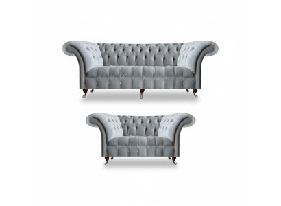 Chesterfield Light Gray Upholstered Suite Designer 2-Piece Fabric Sofas