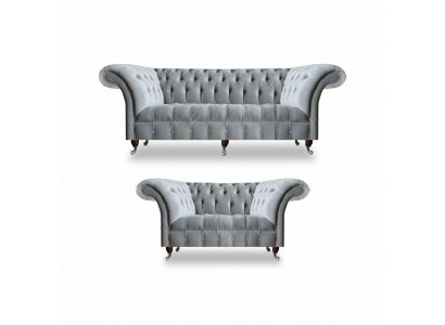Chesterfield Light Gray Upholstered Suite Designer 2-Piece Fabric Sofas