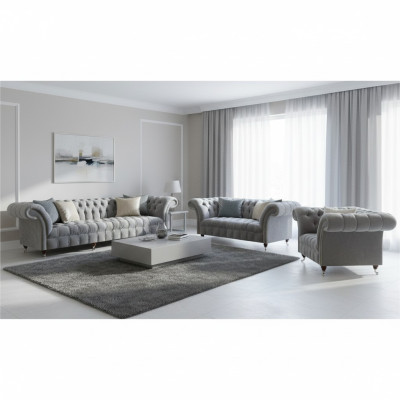 Light gray living room Chesterfield sofas armchair 2-seater four-seater 3-piece set