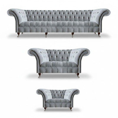 Light gray living room Chesterfield sofas armchair 2-seater four-seater 3-piece set