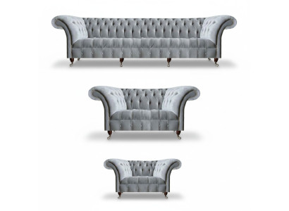 Light gray living room Chesterfield sofas armchair 2-seater four-seater 3-piece set