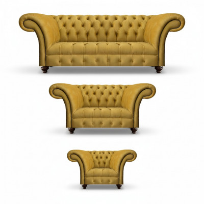 Luxurious Yellow Chesterfield Textile Couches Three-Seater Two-Seater Armchair