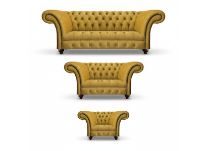 Luxurious Yellow Chesterfield Textile Couches Three-Seater Two-Seater Armchair