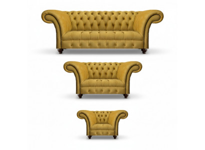 Luxurious Yellow Chesterfield Textile Couches Three-Seater Two-Seater Armchair