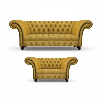 Designer living room modern yellow sofa set 2x sofas Chesterfield