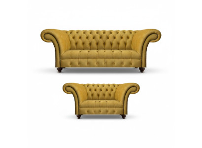 Designer living room modern yellow sofa set 2x sofas Chesterfield