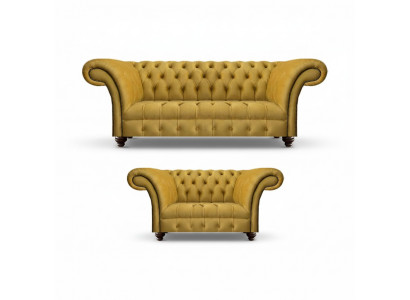 Designer living room modern yellow sofa set 2x sofas Chesterfield
