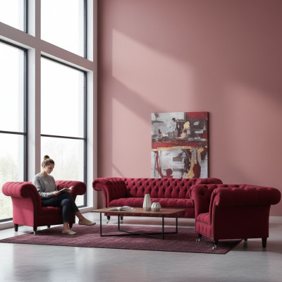 Stylish Pink Chesterfield Couches Elegant Sofa Set Living Room Furniture
