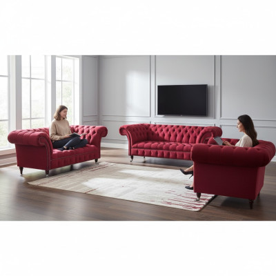 Noble Chesterfield Pink Sofa Set Living Room Designer Textile Couches