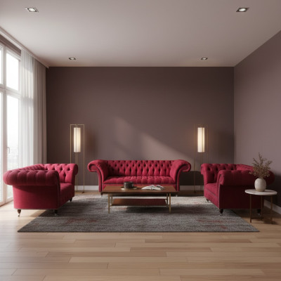 Noble Chesterfield Pink Sofa Set Living Room Designer Textile Couches