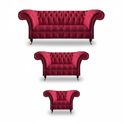 Noble Chesterfield Pink Sofa Set Living Room Designer Textile Couches