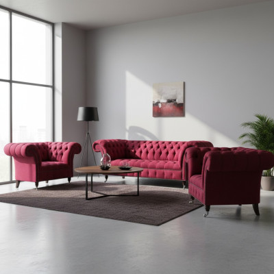 Rosa Chesterfield 3-Seater Stylish Two-Seater Living Room Textile Set