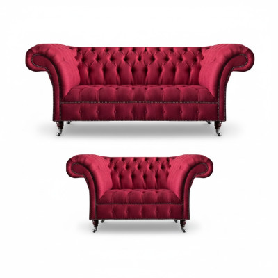 Rosa Chesterfield 3-Seater Stylish Two-Seater Living Room Textile Set