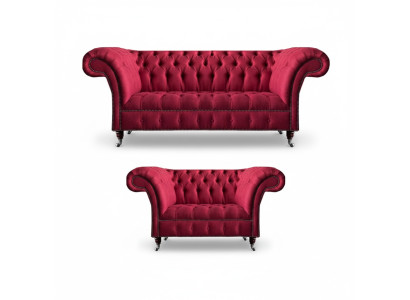 Rosa Chesterfield 3-Seater Stylish Two-Seater Living Room Textile Set