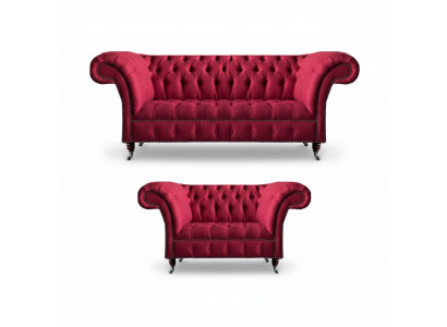 Rosa Chesterfield 3-Seater Stylish Two-Seater Living Room Textile Set