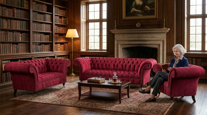 Living Room Pink Chesterfield Upholstered Luxury 3-Piece Set