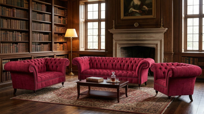 Living Room Pink Chesterfield Upholstered Luxury 3-Piece Set