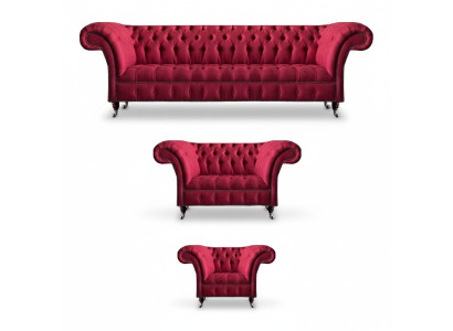 Living Room Pink Chesterfield Upholstered Luxury 3-Piece Set
