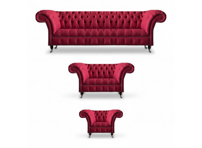 Living Room Pink Chesterfield Upholstered Luxury 3-Piece Set