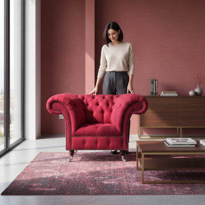 Chesterfield Armchair Pink Designer Seating Luxury Seat Textile Living Room