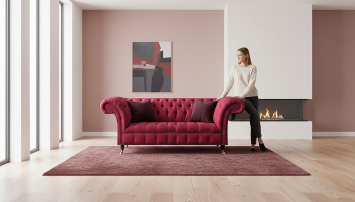 Luxury Pink Living Room Sofa Three-Seater Sofa Couch Textile Upholstered Furniture