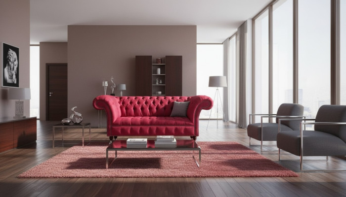 Luxury Pink Living Room Sofa Three-Seater Sofa Couch Textile Upholstered Furniture