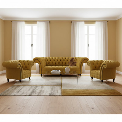 Chesterfield Yellow Seating Set Designer Three-Seater Noble Armchairs 3-piece set
