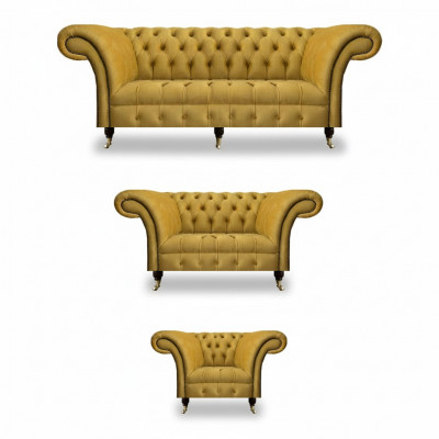 Noble Yellow Chesterfield Suite Upholstered Furniture Textile Sofas 3-piece Set