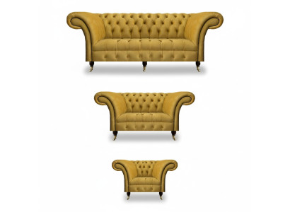 Noble Yellow Chesterfield Suite Upholstered Furniture Textile Sofas 3-piece Set