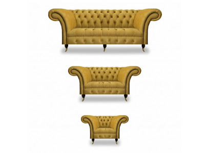 Noble Yellow Chesterfield Suite Upholstered Furniture Textile Sofas 3-piece Set