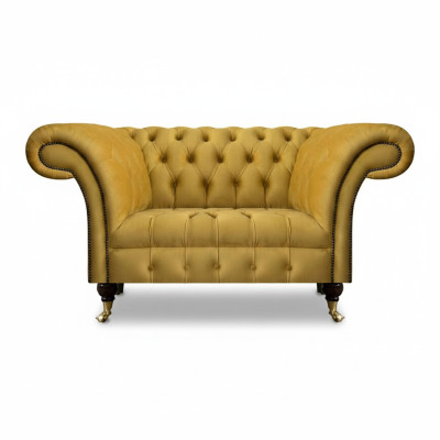Chesterfield Designer Two-Seater Sofa Couch Living Room Luxury Yellow Upholstered Sofa