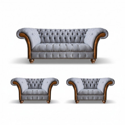 Light gray Chesterfield luxury suite living room 3-seater couch armchair