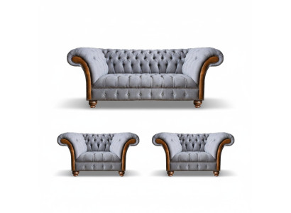 Light gray Chesterfield luxury suite living room 3-seater couch armchair