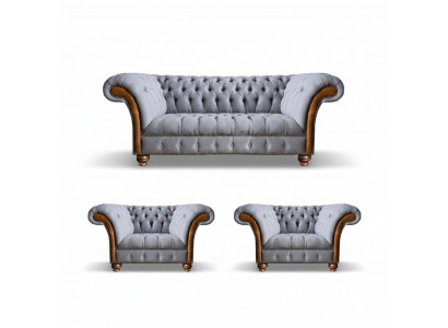 Light gray Chesterfield luxury suite living room 3-seater couch armchair