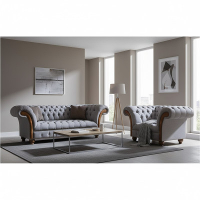 Luxurious Chesterfield Light Gray Sofa Set Upholstered Sofas Elegant Armchair