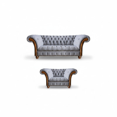 Luxurious Chesterfield Light Gray Sofa Set Upholstered Sofas Elegant Armchair
