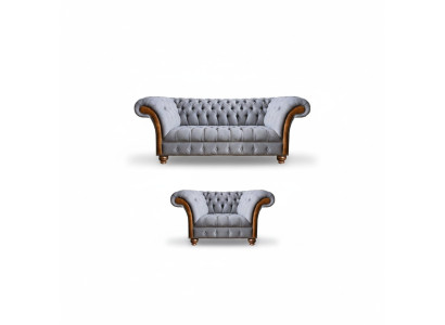 Luxurious Chesterfield Light Gray Sofa Set Upholstered Sofas Elegant Armchair