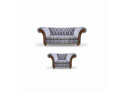 Luxurious Chesterfield Light Gray Sofa Set Upholstered Sofas Elegant Armchair