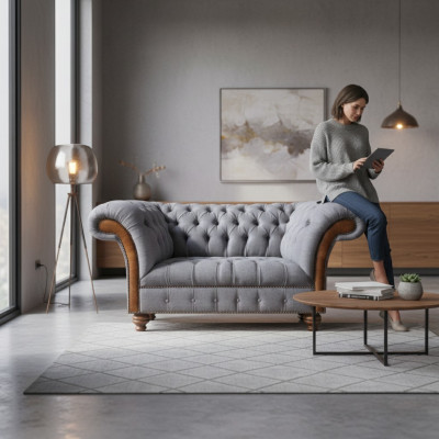 Luxury furniture two-seater sofa couch Chesterfield designer textile living room