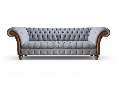 Light gray Chesterfield upholstered sofa living room designer couch 4-seater