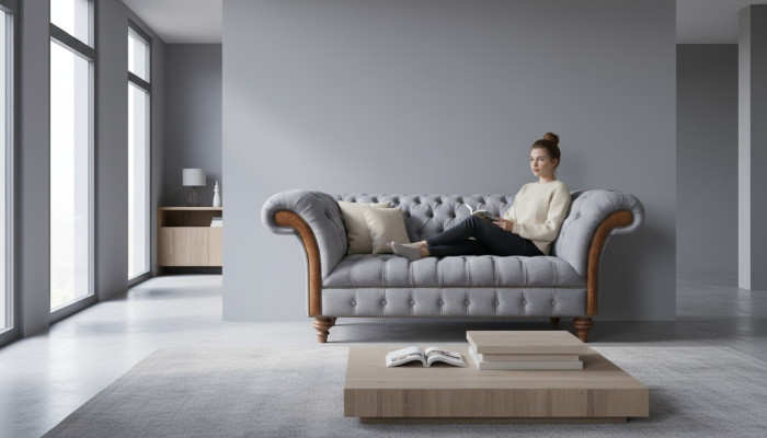 Luxury Modern Three-Seater Sofa Couch Living Room Chesterfield Textile Furniture