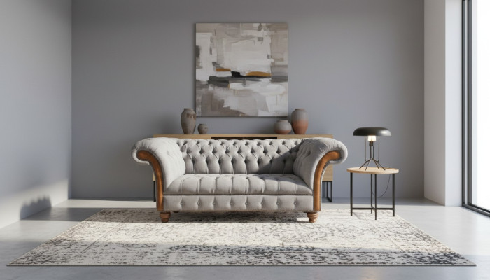 Luxury Modern Three-Seater Sofa Couch Living Room Chesterfield Textile Furniture